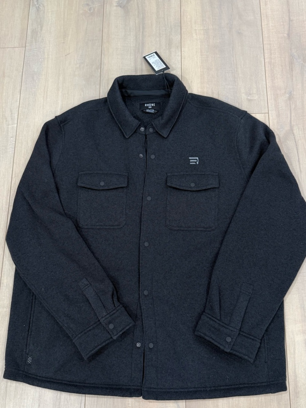 RHONE Black Snap-Front Fleece Shacket